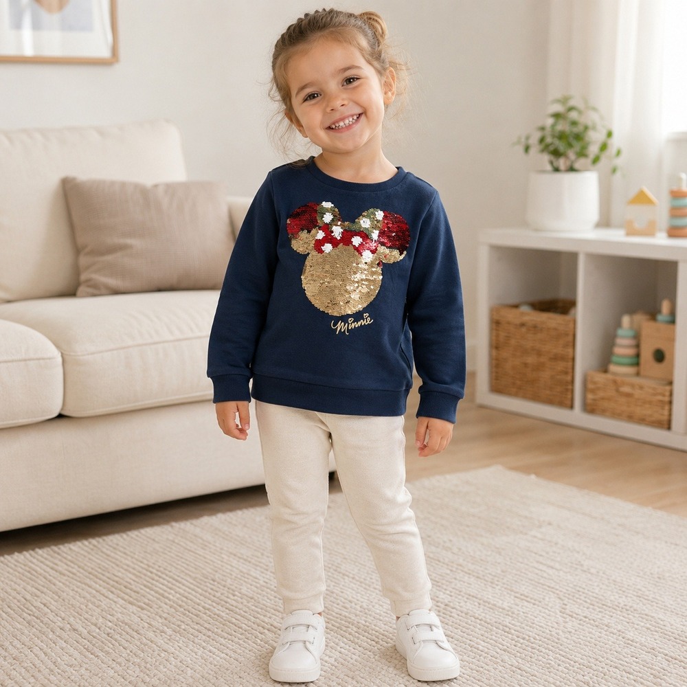 Disney H&M Minnie Mouse Reversible Sequin Sweatshirt Navy Girls‎ 3-4Y